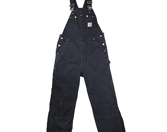 Vintage Carhartt Black Bib Overalls R01 Pocket Adjustable Straps Double Knee Tag 36"x32"