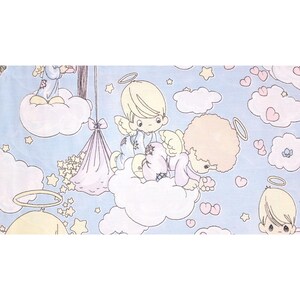 Vintage Handmade Precious Moments Baby Angel Quilt Blanket Blue Double Sided image 8