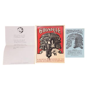Biljett till vintage Godspell-musikprogrammet, reklam för Carpenters-konserten från 1970-talet