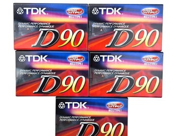 Lote de 5 cintas de casete vírgenes TDK de alto rendimiento, 90 minutos, nuevas y selladas, D90 Dynamic