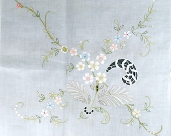 Vintage Tablecloth Napkin Set Embroidered Madeira Style New White Floral Cotton