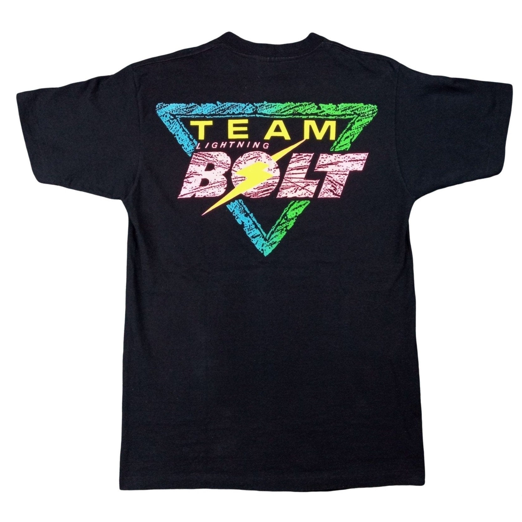Vintage Team Lightning Bolt T-shirt 1980s Black Neon Men's