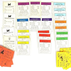 Monopoly Vervangende kaarten Vintage 1961 Monopoly Pieces Ed Railroad Utility Chance Community Parker Brothers