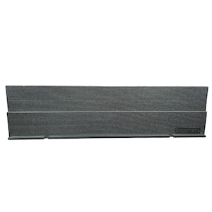 May include: A dark gray, rectangular planter with a textured surface. The planter has a two-tiered design with a lower lip and angled sides. The brand name is printed on the lower right side.