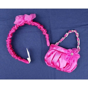 Build A Bear Pink Purse & Headband Satin Fuchsia Flower For Plush BAB or Dolls Official, use for crafting or modify for other uses