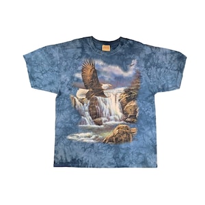Vintage The Mountain T-Shirt Tie Dye XXL 2XL Men Eagle Waterfall Blue Wildlife