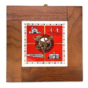 Vintage 1950s Loyal Order of the Moose LOOM Wooden Wall Plaque Ceramic Inlay MCM