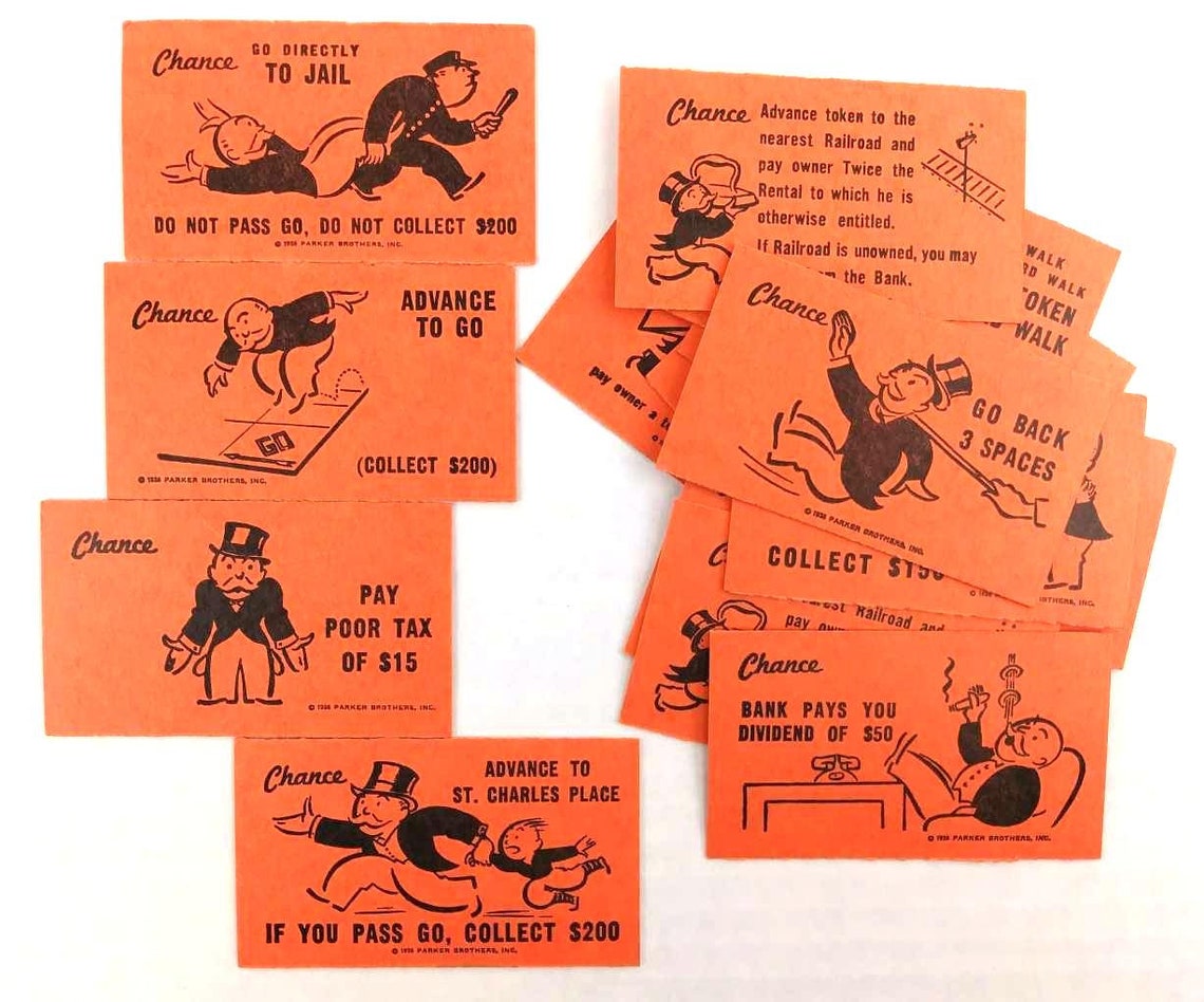 Monopoly Replacement Cards Vintage 1961 Monopoly Pieces Deed Railroad ...