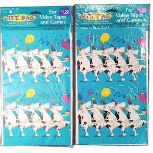 Vintage Video Tape Gift Bags VHS New Set Of 2 Videocassette Cows Party Nostalgia