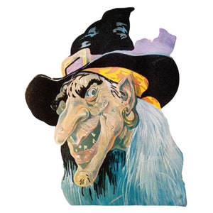 Vintage Halloween Paper Decoration Witch Head Die Cut Double Side Flocked Velvet