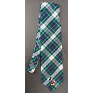 Mickey Mouse Necktie Plaid Embroidered Cotton Disney Vintage Tartan Tie Green