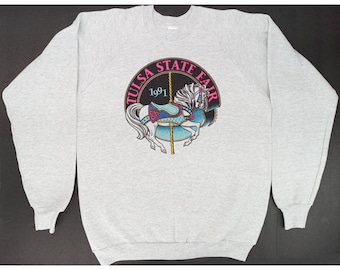 Vintage Tulsa State Fair Sweatshirt New Deadstock 1991 Carousel Horse Grey