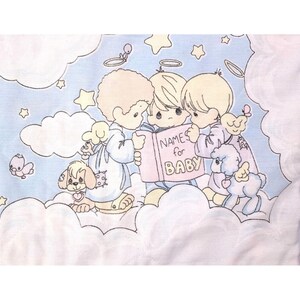 Vintage Handmade Precious Moments Baby Angel Quilt Blanket Blue Double Sided image 6