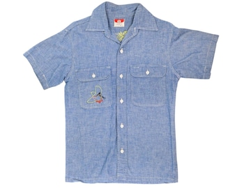 Buy Vtg 70s JC Penney Big Mac Embroidered Chambray Shirt Blue L