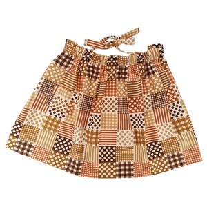 Vintageförkläde Handgjort Halvt 1960-tal Brunt Vitt Patchwork Slips Ficka Randigt Prickigt