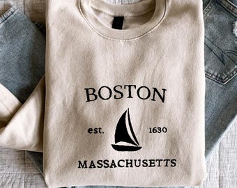 Boston Embroidered Sweatshirt: Coastal New England Crewneck