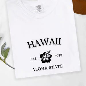 Hawaii Aloha State Embroidered Tee – Vintage Tourist Comfort Colors Shirt, Hibiscus Floral Island Top, Coastal Souvenir