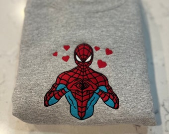 Spiderman Embroidered Sweatshirt Crewneck, Valentines Love Spiderman, Vintage Crewneck, Embroidered Comic Characters,Peter Parker,Embroidery