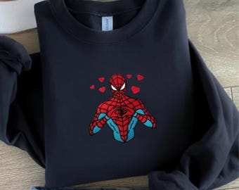 Embroidered Spiderman Crewneck Sweatshirt: Valentines Day Love