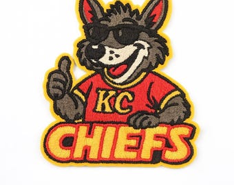 KC Wolf Chiefs Patch: Embroidered Iron-On Sports Mascot Badge