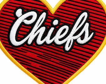 Chiefs Heart Patch: Embroidered Iron-On Applique (3" x 2.50")