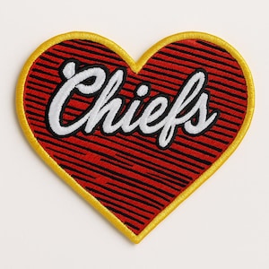 Chiefs Heart Patch: Embroidered Iron-On Applique (3" x 2.50")