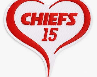 Heart Chiefs Patch: Patrick Mahomes #15, Embroidered Iron-On Football Fan Patch