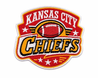 Kansas City Chiefs Football Embroidered Retro Old School Design Patch 3" x 2.75" | Red Gold Fan Patch for Hats, Jackets, Backpacks, Jerseys