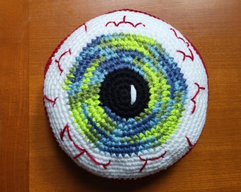 Giant Crochet Eyeball Pillow: Spooky Goth Home Decor