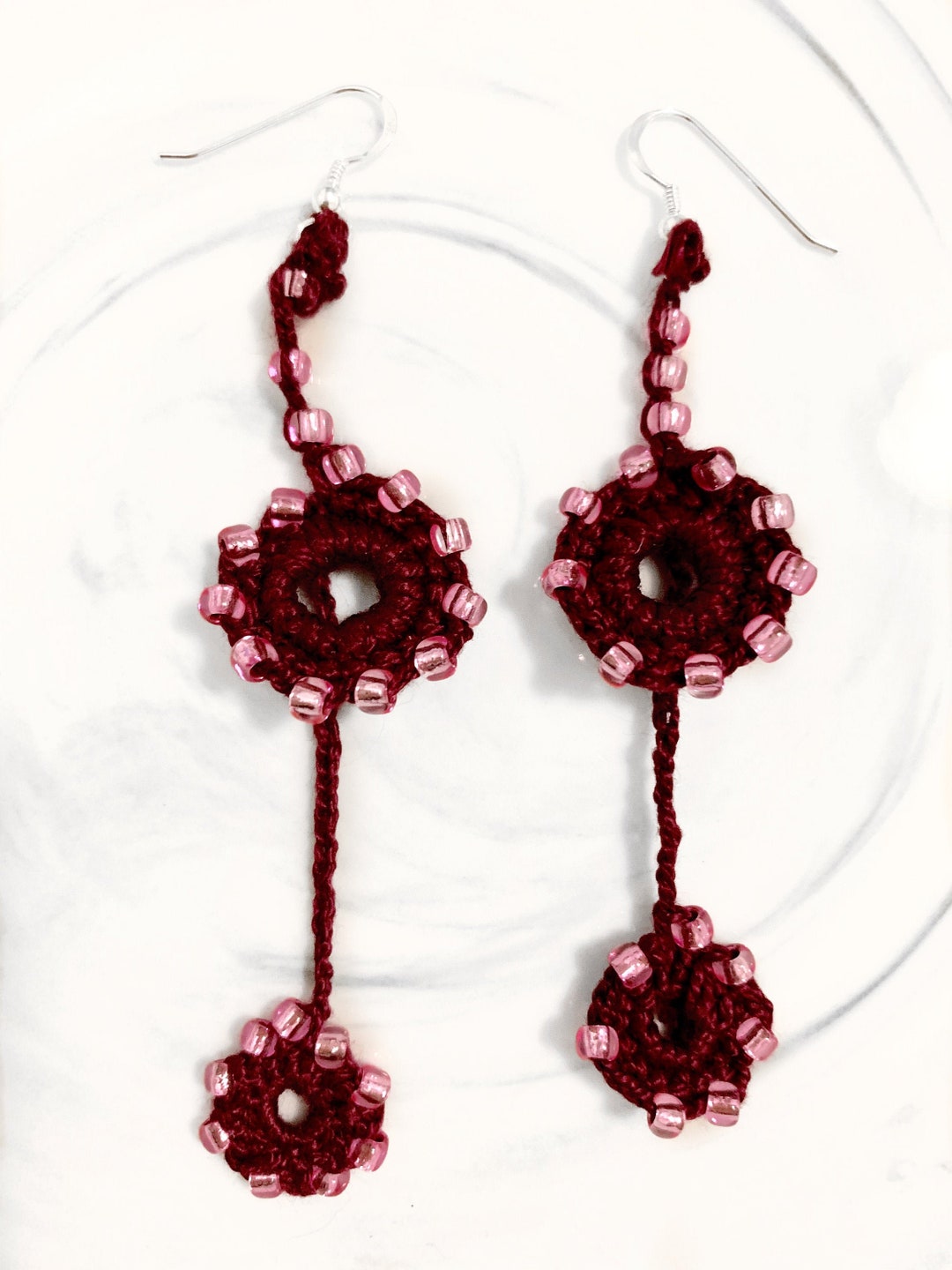 Red Crochet Earrings Christmas Crochet Earrings Handmade Etsy