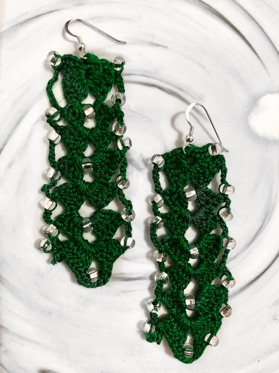 Green Crochet Earrings, Christmas Crochet Earrings, Handmade