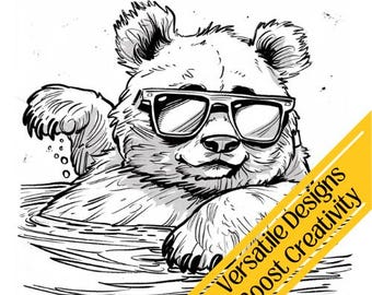 7 - Page Panda in the Pool Coloring Sheets Fun & Relaxing Printable Coloring Pages for Kids Adults | Cute Panda Art for Stress Relief