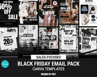 Redigerbara e-postmallar för försäljningslanseringar | E-postmarknadsföring | E-post för produktmarknadsföring | E-postpaket för Black Friday | E-postmall för högtider | Canva