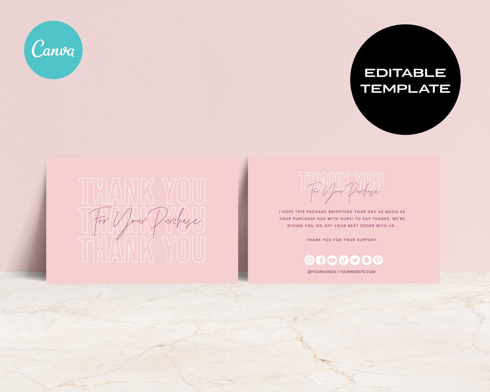 EDITABLE Business Thank You Card Printable Blush Pink Thank - Etsy