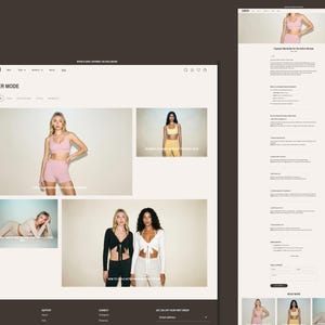 May include: A website design displaying activewear. The images show a woman in a pink sports bra and shorts, another in a yellow sports bra and trousers, and two women in black and white tops with matching bottoms. The website's title is "Zurich".