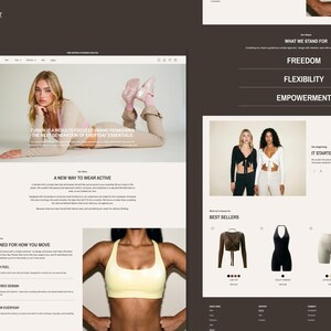 May include: Website design showcasing activewear, with the text "ZURICH IS A RESULTS FOCUSED BRAND PIONEERING THE NEXT GENERATION OF EVERYDAY ESSENTIALS." Further sections highlight design, feel, and everyday wear.