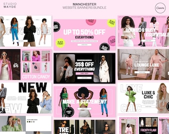 Editable Website Banners | Shopify Banner | Web Banner | DIY Website Banner Kit | Wix Banner | Website Banner Set | Pink Banner Website