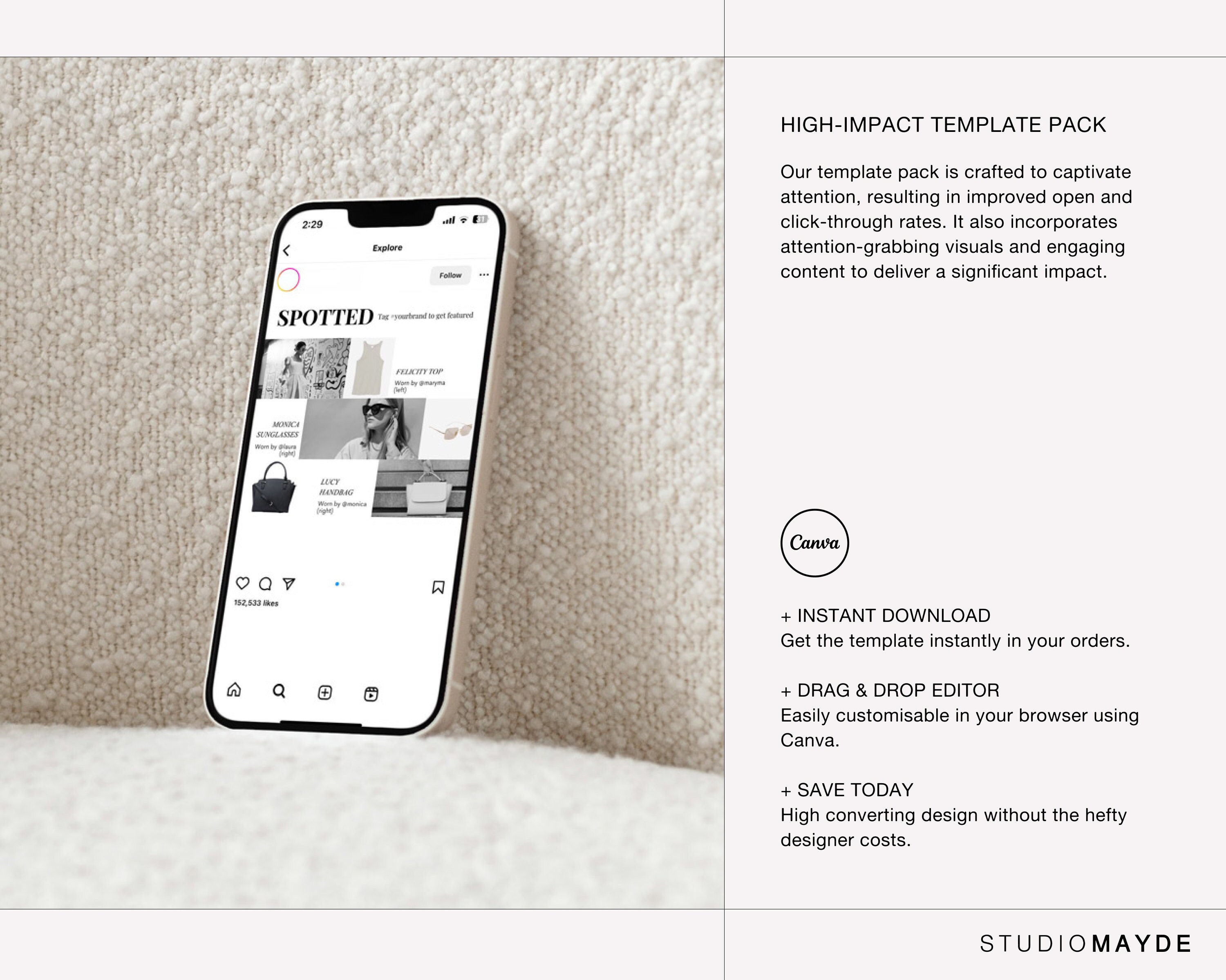 EDITABLE Fashion Instagram Template | Instagram Fashion Templates ...