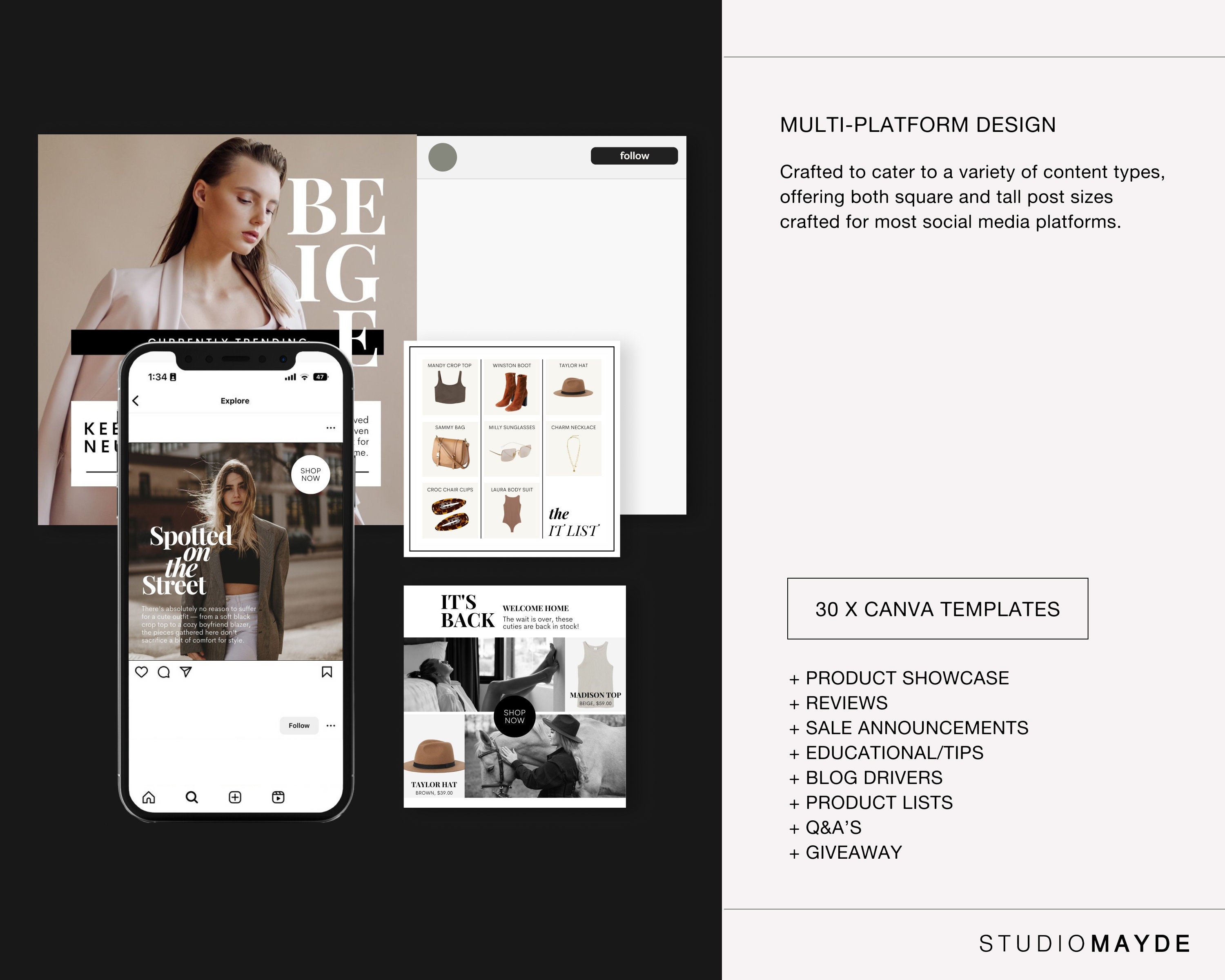 EDITABLE Fashion Instagram Template | Instagram Fashion Templates ...