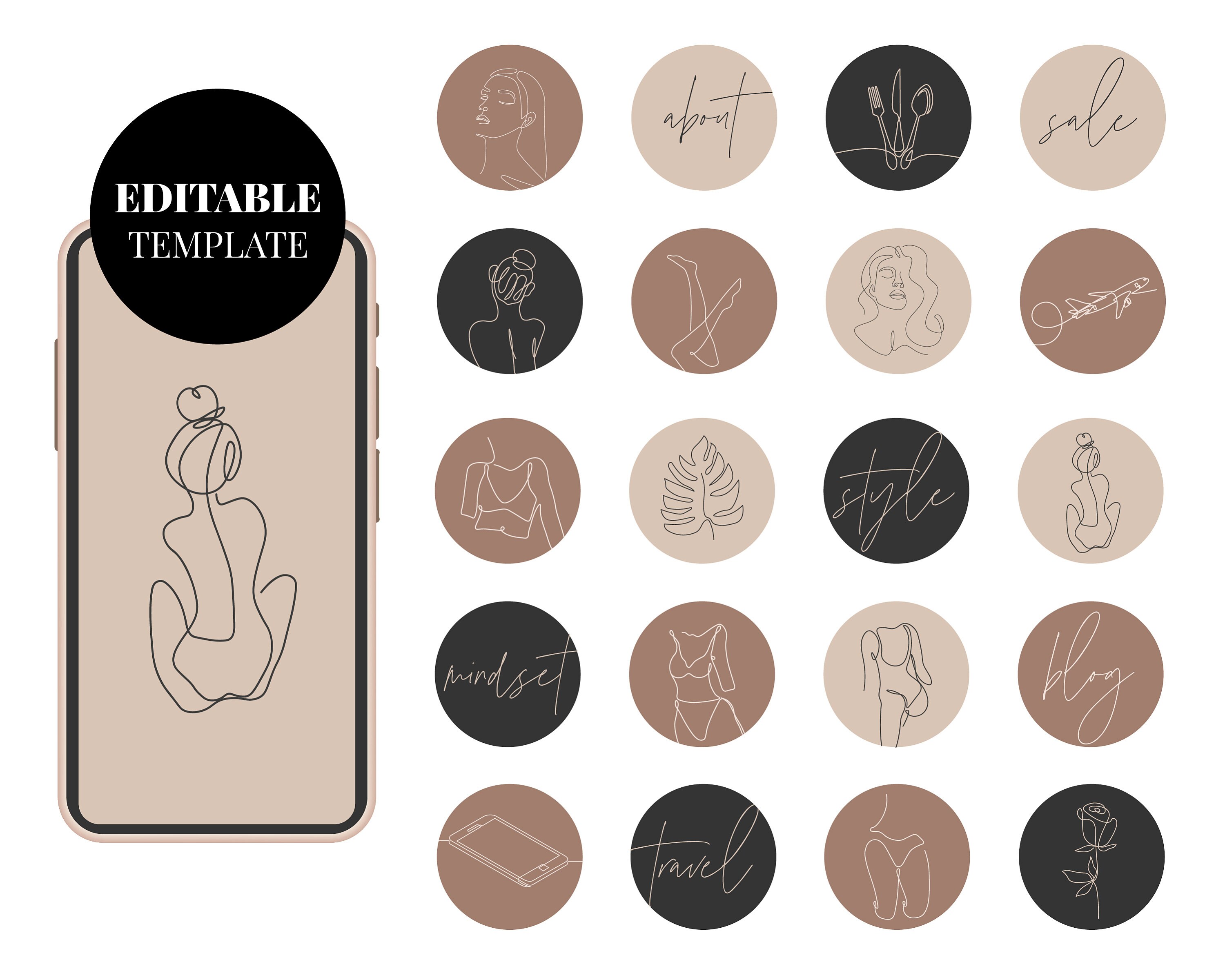 EDITABLE Neutral Instagram Highlights | Hand Drawn Highlight | Beige …