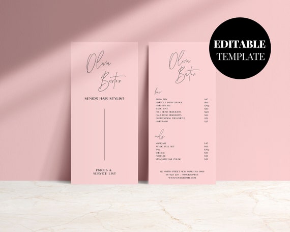 EDITABLE Printable Price List Printable Price List Price | Etsy