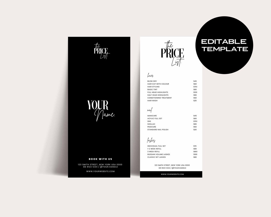 EDITABLE Printable Price List Printable Price List Price - Etsy Australia