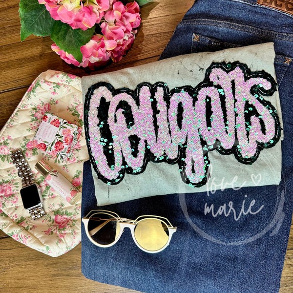 Cougars Sequin Embroidered Comfort Colors Spirit Shirt