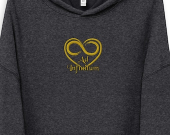 Ad Infinitum Infinity Embroidered Unisex faux sueded soft midweight fleece hoodie gold autism Neurodiversity cozy comfy casual apparel