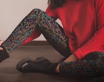Splintery Love Molecules Leggings, stretchy pants with science chemistry molecules oxytocin, estrogen, testosterone, dopamine colorful bold