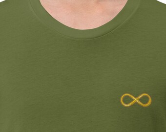 Splintery Embroidered Infinity Gold Symbol Short-sleeve unisex t-shirt minimalistic style design autism asd adhd acceptance neurodiversity