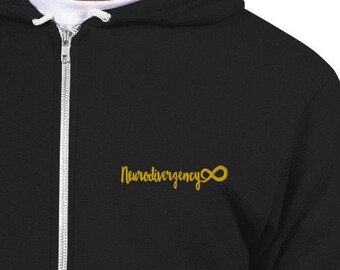 Splintery midweight embroidered Neurodivergency infinity symbol zipper Hoodie sweater zip jacket autism acceptance neurodivergent  Adhd