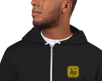 Splintery midweight embroidered AU Gold Symbol Zip Hoodie sweater zipper jacket periodic table science geek autism Neurodivergency chemistry