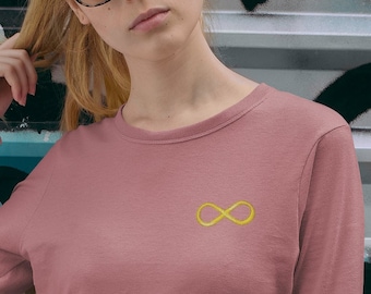 Splintery Embroidered Infinity Symbol Unisex Long Sleeve T-Shirt Minimalistic spring autumn gold autism asd Adhd acceptance