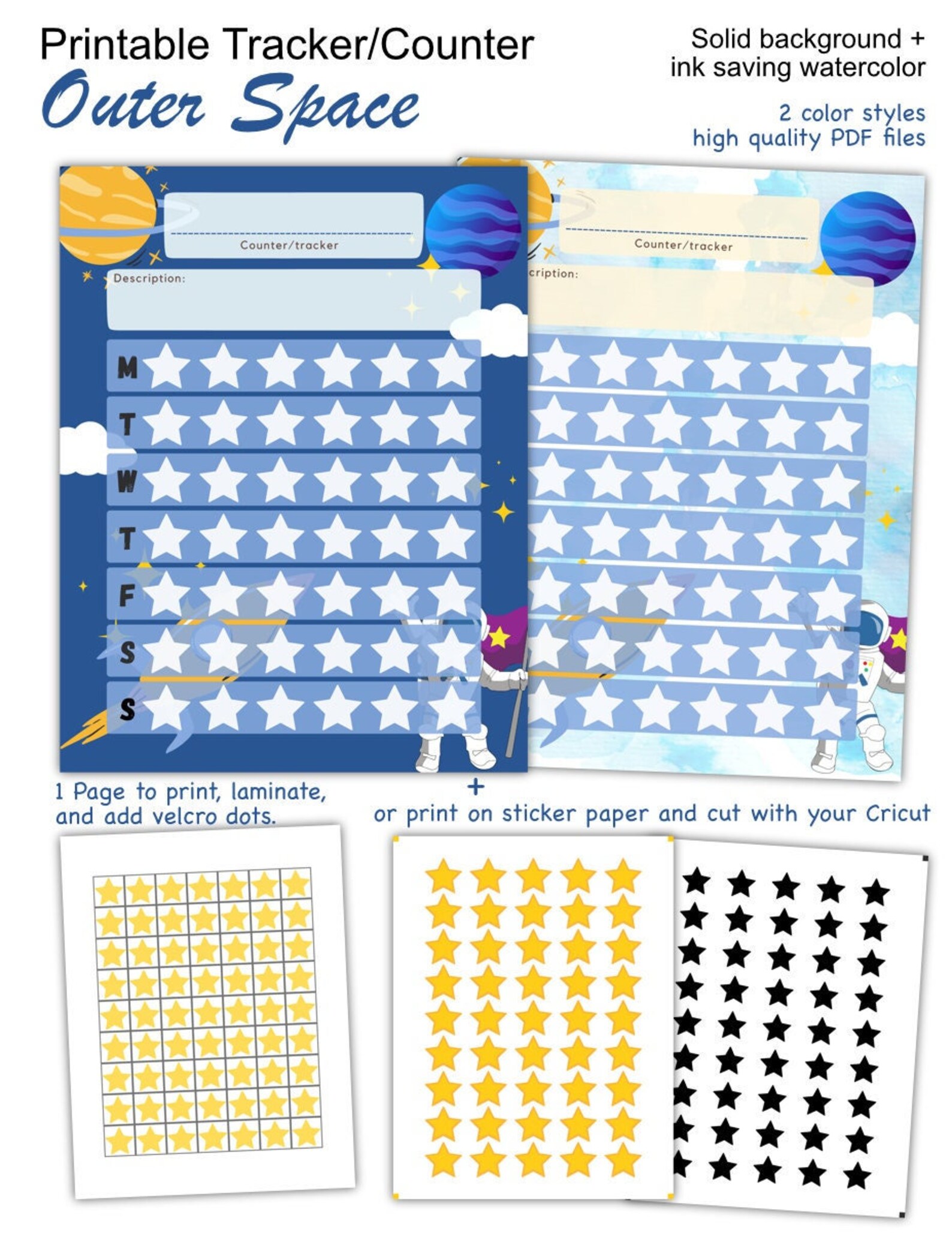 Printable Tracker Counter Chart for Kids Space Theme - Etsy